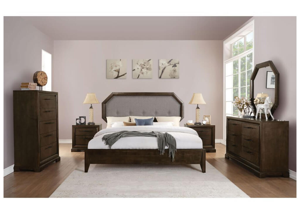 Queen Button Tufted Octagon 5 PC Bedroom Set