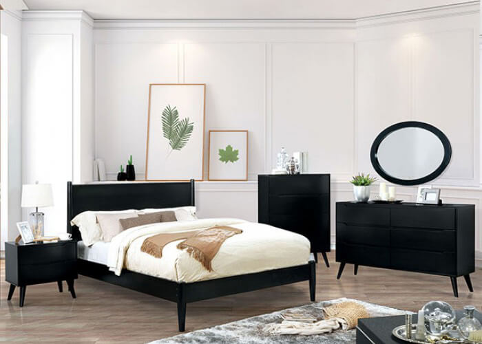 Queen Mid-Century Style 5 PC Bedroom Set in Black