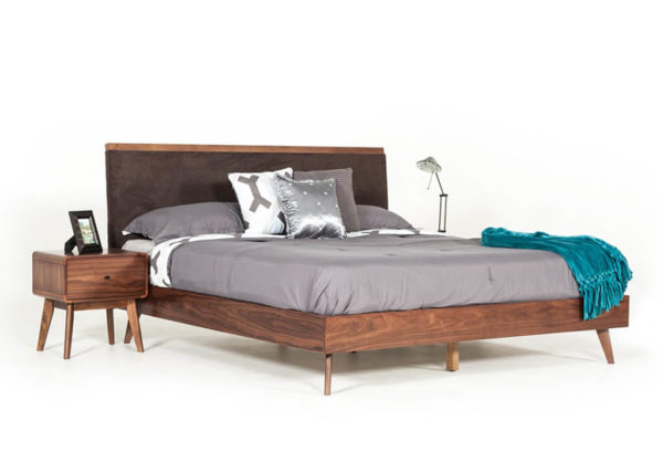 Mid-Century Walnut & Fabric Bed Frame