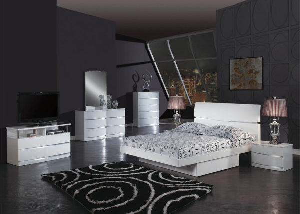 White Modern Queen Storage 5 PC Bedroom Set