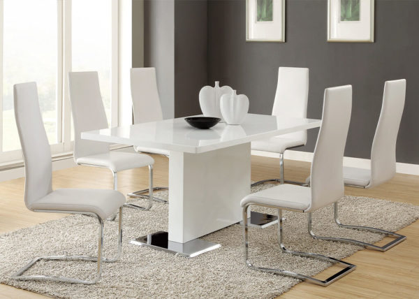 Contemporary Glossy White & Leatherette 5 PC Dining Set