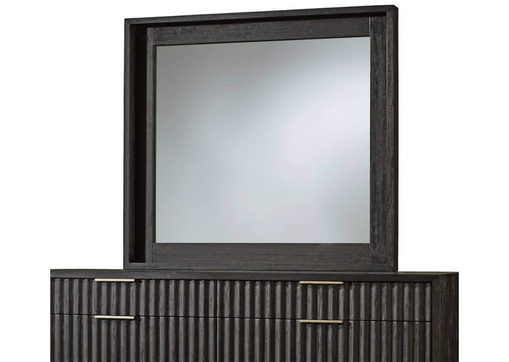 Modern Black Oak Brass Dresser Mirror, Modern Black Dresser With Mirror