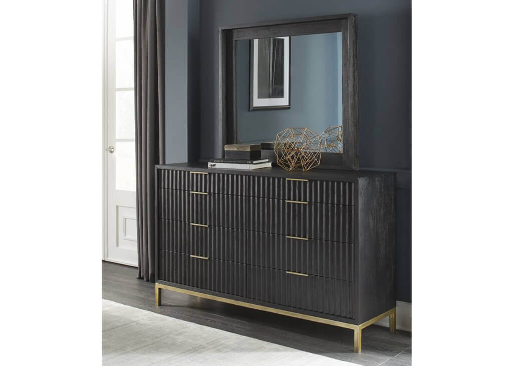Modern Black Oak Brass Dresser, Modern Black Dresser With Mirror