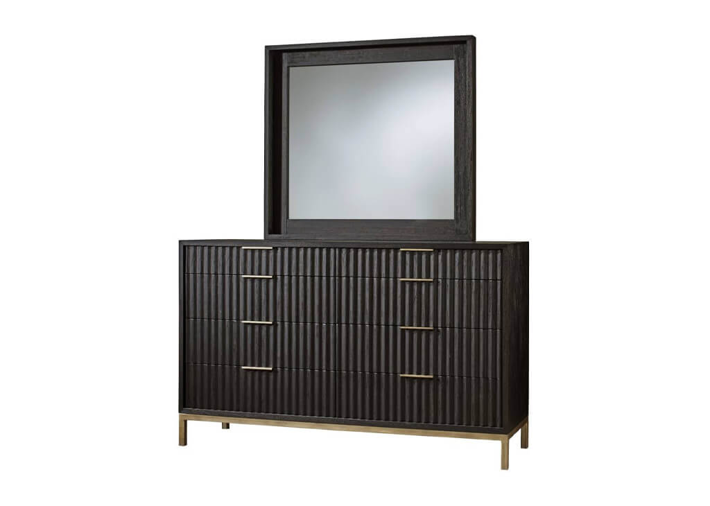 Modern Black Oak & Brass Dresser