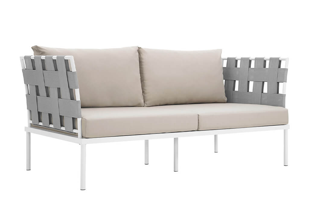 Outdoor Aluminum & Fabric Weave Loveseat in Beige