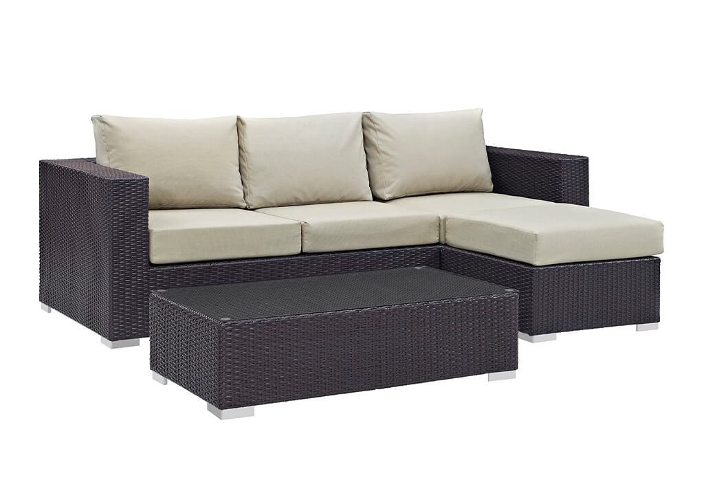 Outdoor Faux Rattan 3 PC Set in Beige