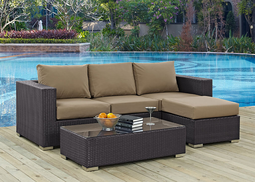 Outdoor Faux Rattan 3 PC Set in Brown