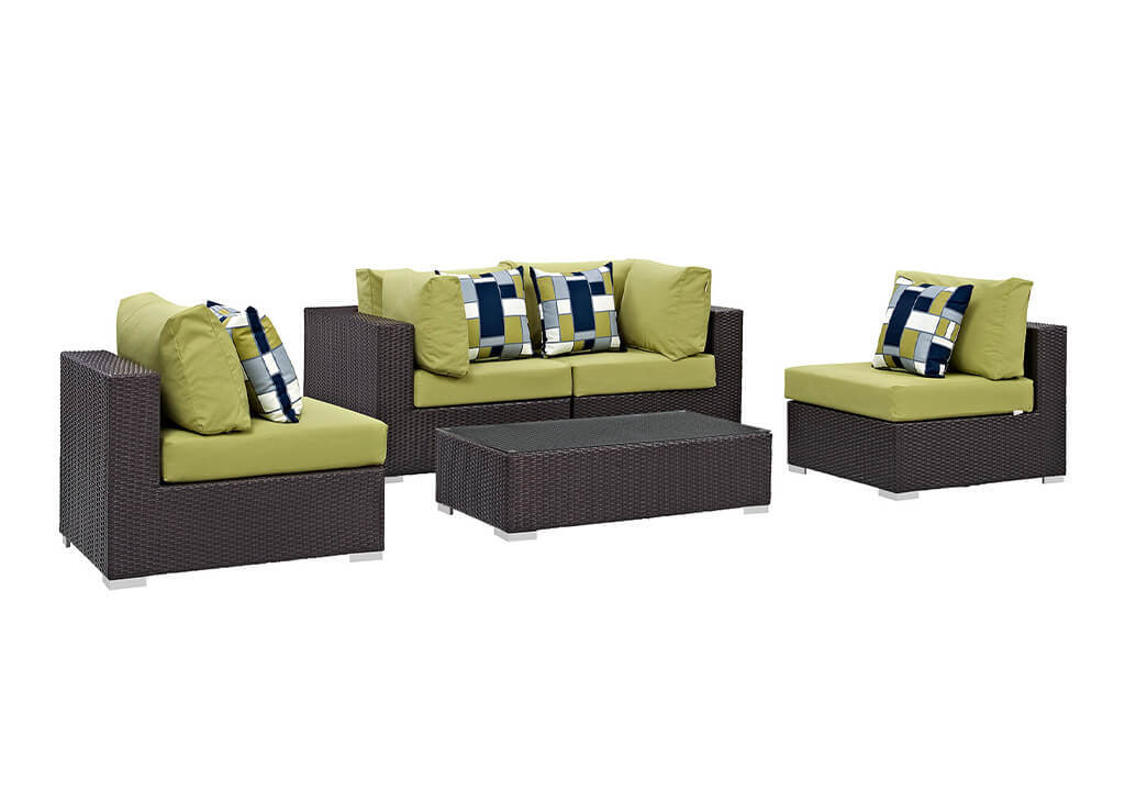 Outdoor Faux Rattan 5 PC Set in Green