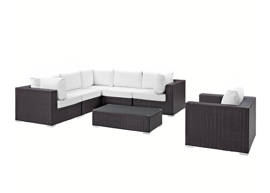 Outdoor Faux Rattan 7 PC Set in White
