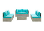 Outdoor Light Gray Faux Rattan 7 PC Set in Turquoise