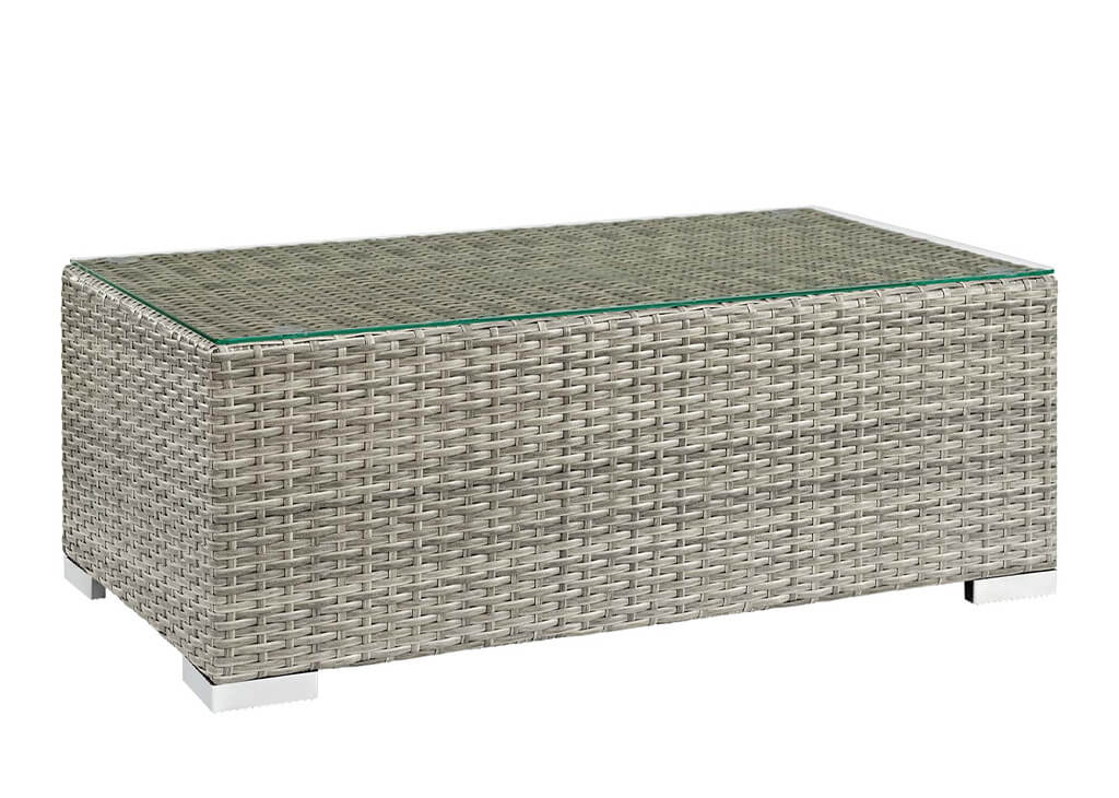 Outdoor Light Gray Faux Rattan Coffee Table
