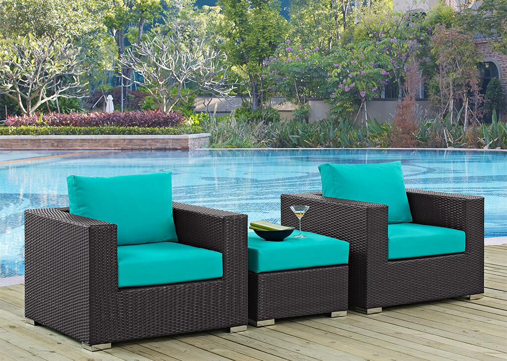 Outdoor Patio Faux Rattan 3 PC Set in Turquoise