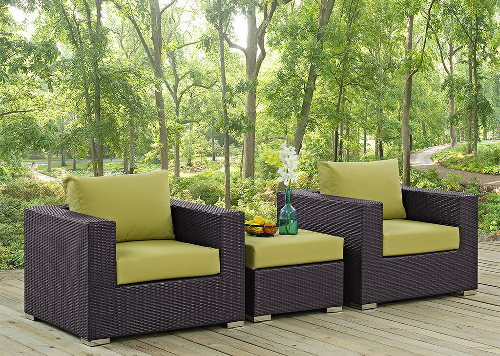 Outdoor Patio Faux Rattan 3 PC Set in Turquoise in Green