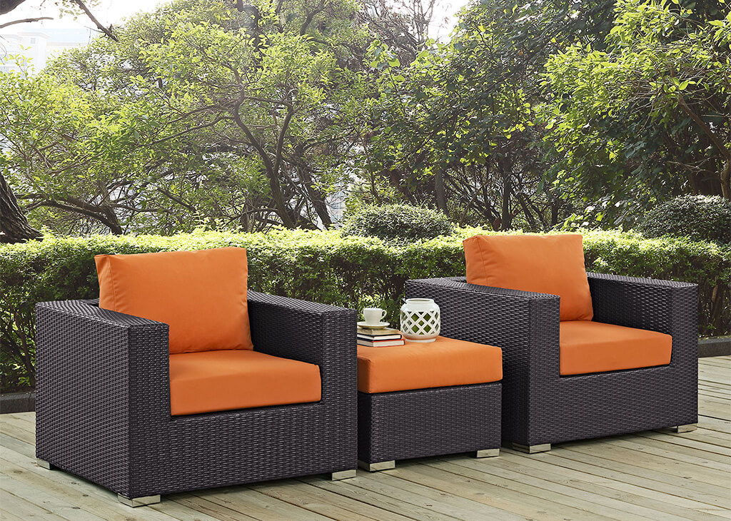 Outdoor Patio Faux Rattan 3 PC Set in Turquoise in Orange