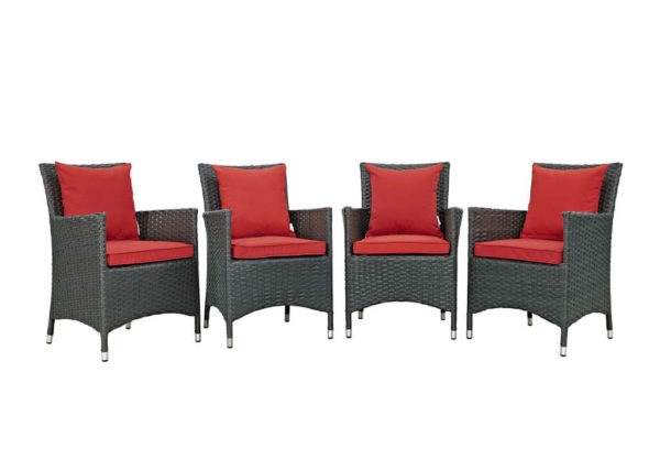 Sunbrella Faux Rattan 4 PC Dining Chair Set in Red