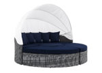 Sunbrella Outdoor Faux Rattan Canopy Daybed Set in Blue