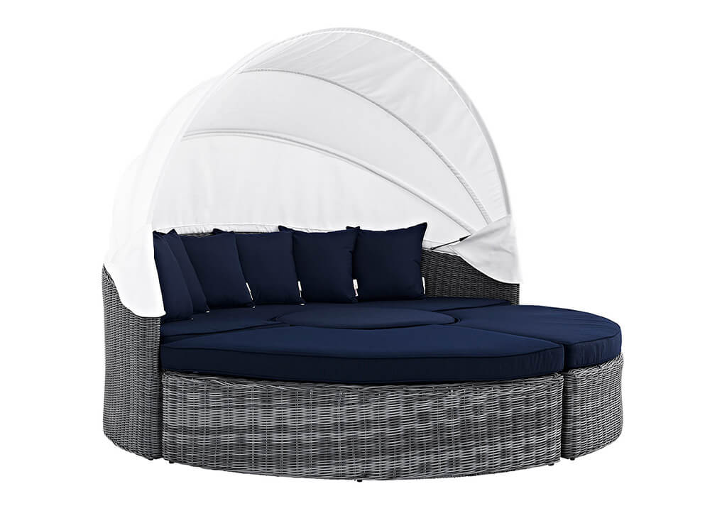 Sunbrella Outdoor Faux Rattan Canopy Daybed Set in Blue