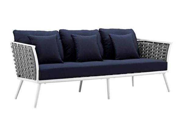 White & Navy Outdoor Aluminum Sofa