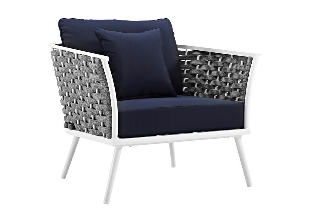 White & Navy Outdoor Aluminum Armchair