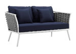 White & Navy Outdoor Aluminum Loveseat