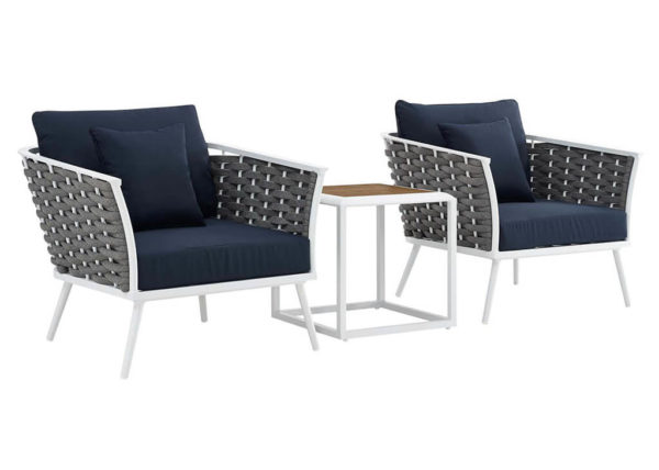 Woven Outdoor Armchair & Side Table Set in Navy