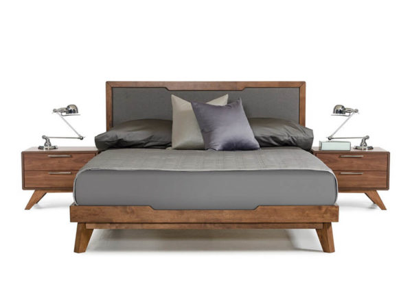Walnut & Gray Mid-Century Bed Frame