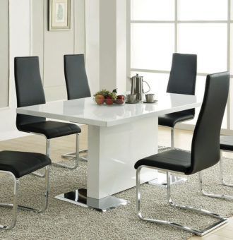 Contemporary Glossy White & Black Leatherette 5 PC Dining Set