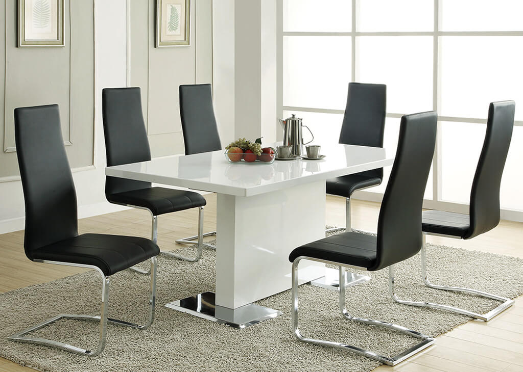 Contemporary Glossy White & Black Leatherette 5 PC Dining Set