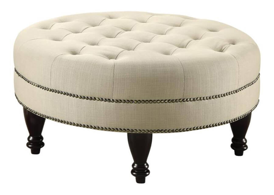 Beige Button Tufted Ottoman