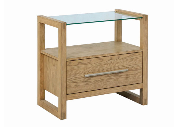 Gray Oak & Glass Nightstand