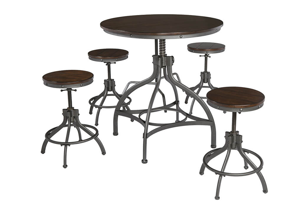 Round Industrial 5 PC Height Adjustable Dining Set