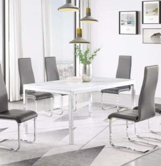 Marble & Gray Leatherette 7 PC Dining Set