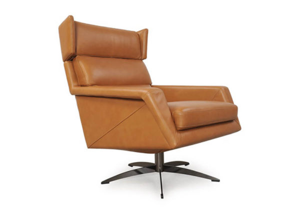 Contemporary Top-Grain Leather Swivel Accent Chair
