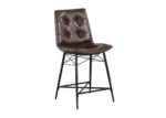 Faux Leather Button Tufted Counter Stool Set in Brown