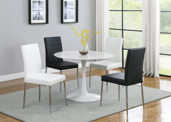 Faux Marble & Black Leatherette 5 PC Dining Set