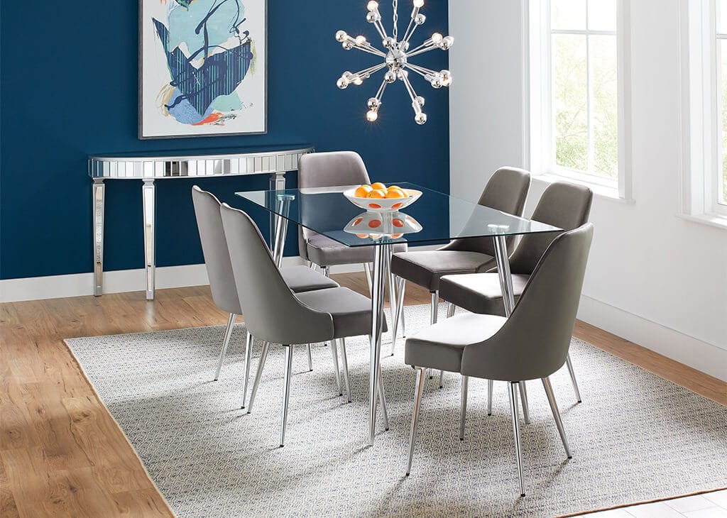 Glam Chrome & Gray Velvet 7 PC Dining Set