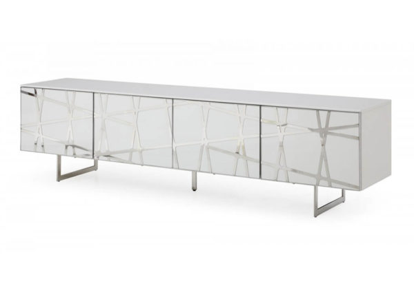 White High Gloss & Stainless Steel TV Stand