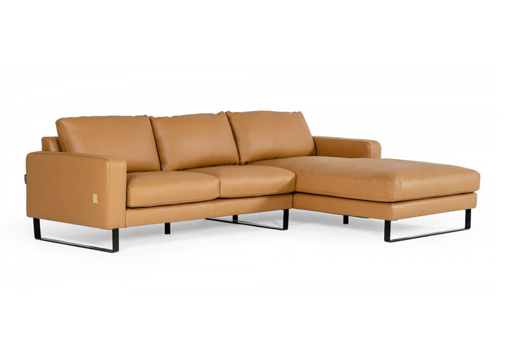 Contemporary Genuine Tan Leather Sectional w/ Right Facing Chaise
