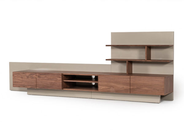 Contemporary Walnut & Gray Storage TV Stand