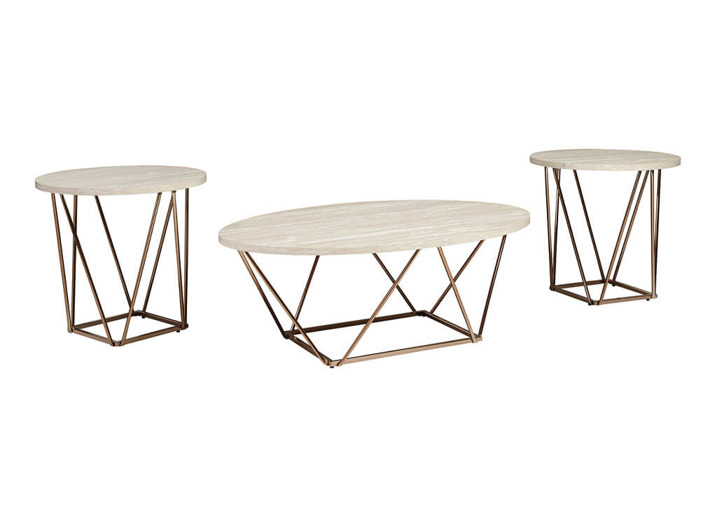 Faux Marble & Gold 3 PC Table Set