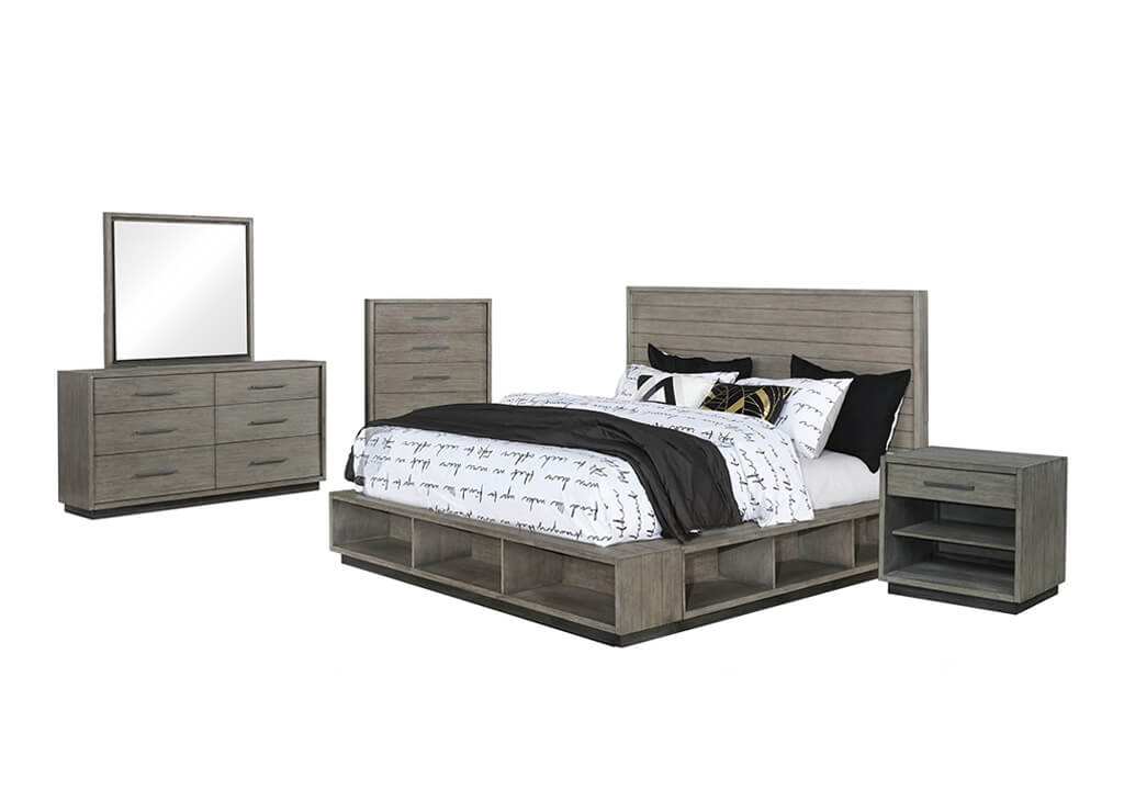 Gray Oak Storage 5 PC Bedroom Set