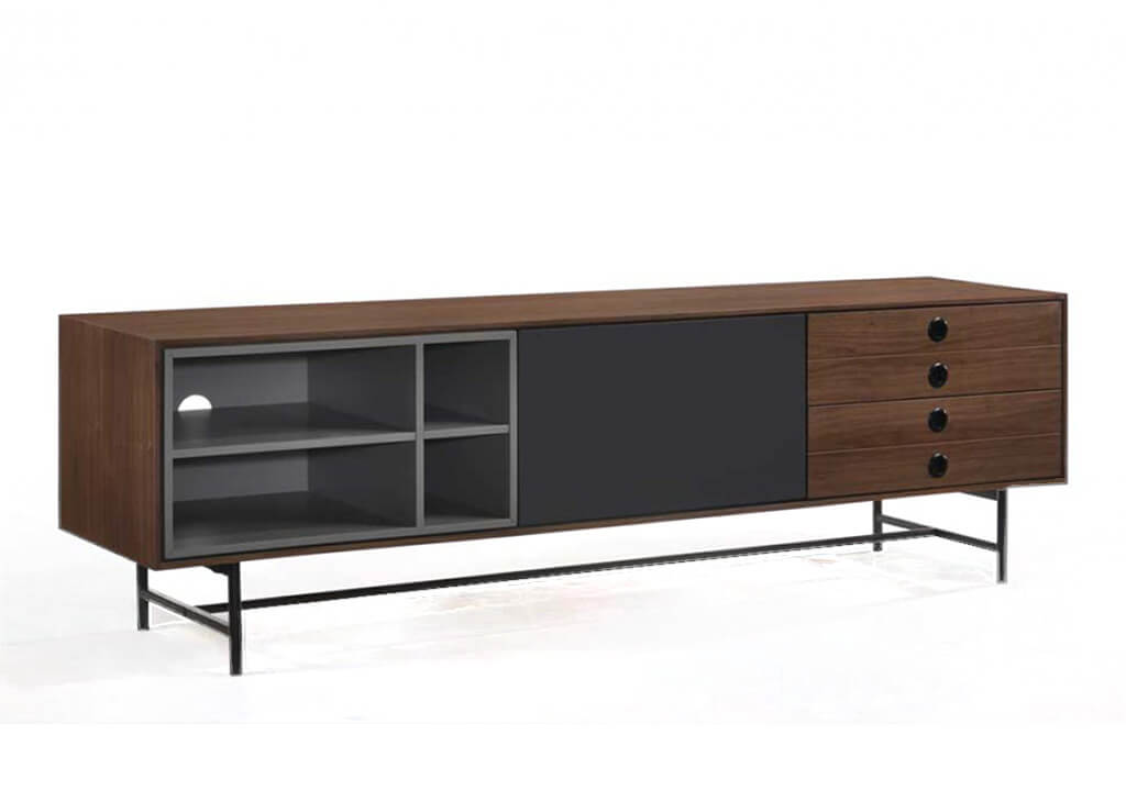 Mid-Century Walnut & Dark Gray TV Stand