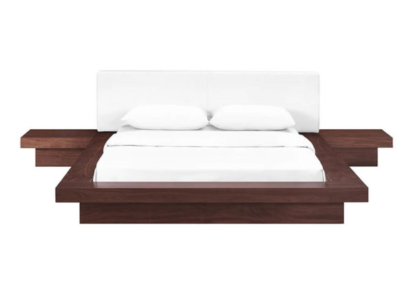 Queen White Vinyl Bed Frame in Cappuccino