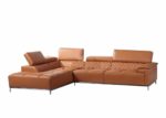 Quilted Orange Leather Match Sectional w/ Left Chaise