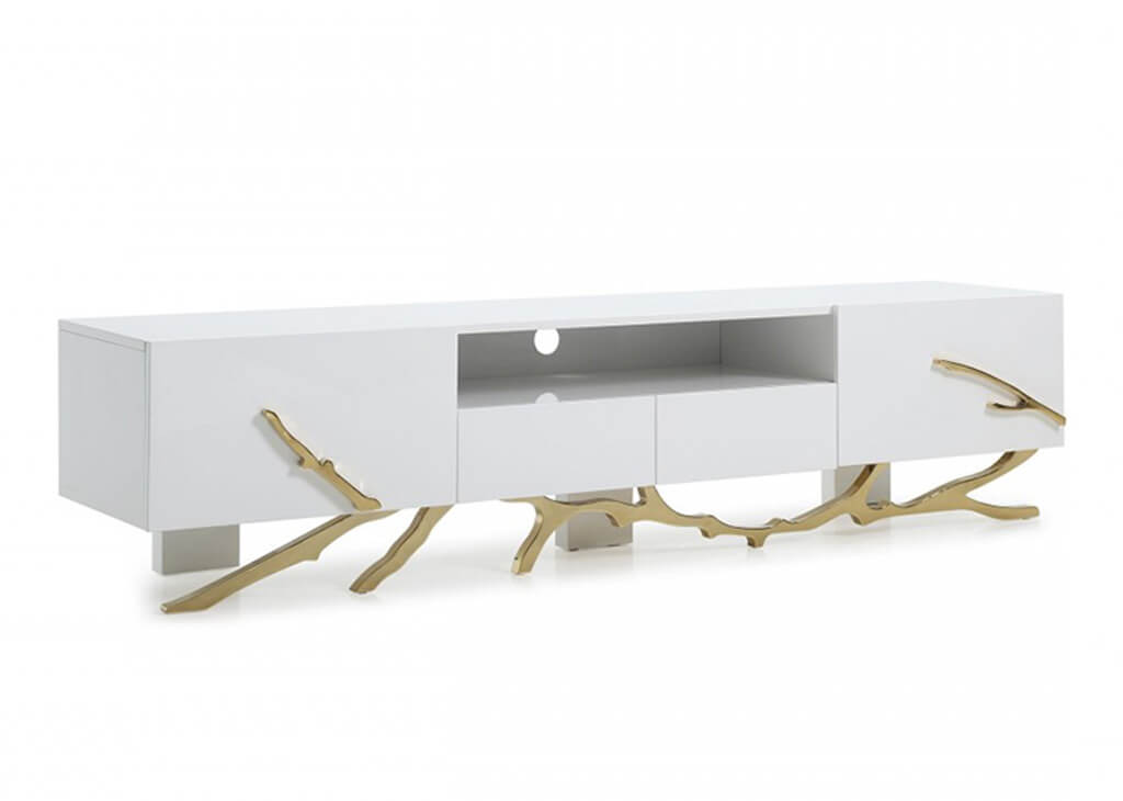 Sculptural White & Gold TV Stand