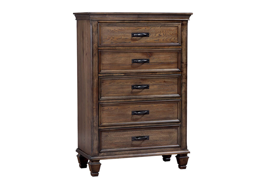 Weathered 5-Drawer Chest of Drawers in Dark Brown