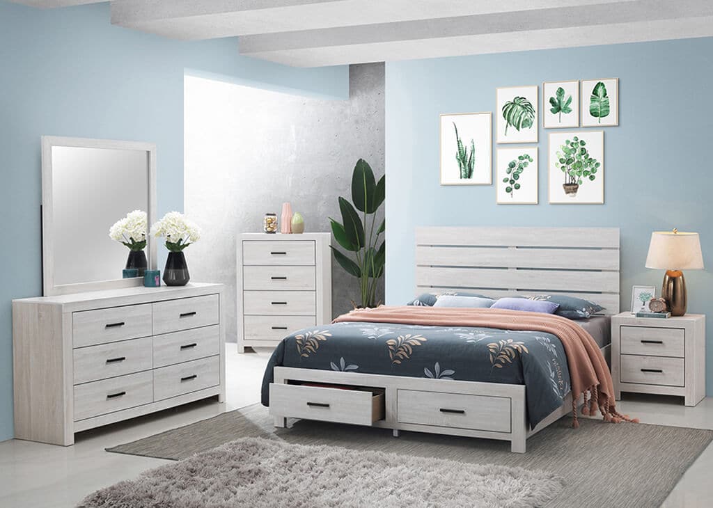 Whitewashed Panel 5 PC Bedroom Set