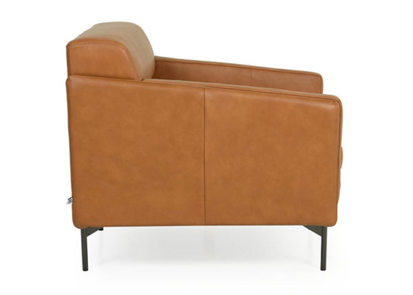 Side Facing Biscuit Back Top Grain Leather Accent Chair