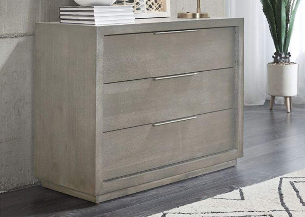 Mineral Gray three Drawer Nightstand Left Facing Room View