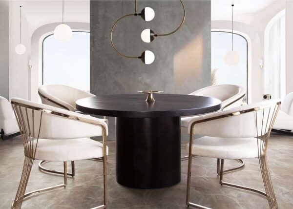 5 PC Contemporary Dining Set & Cream Velvet Chairs
